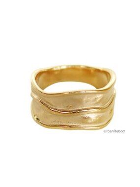 18K Gold-Plated Hammered Ring Women Textured Stacking Band